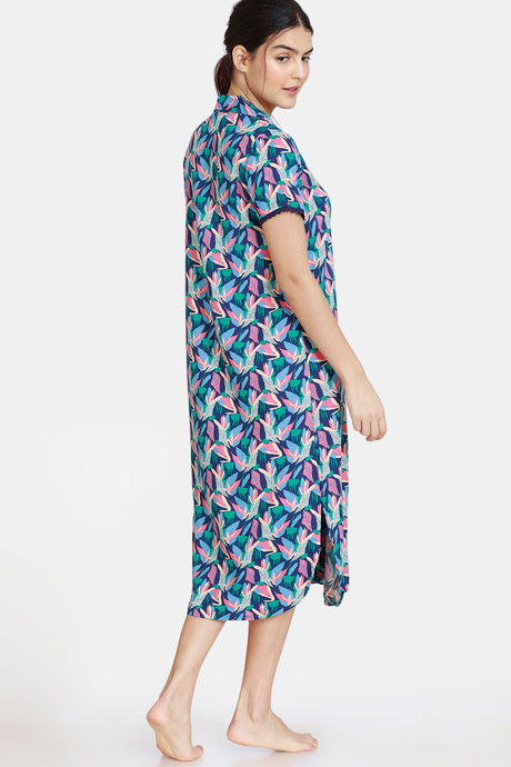 Zivame Pretty Floral Woven Mid Calf Length Nighty - Medieval Blue — image 3